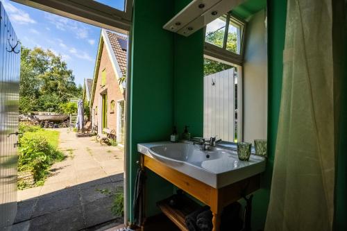 a bathroom with a sink and a green wall at Reijgershof - The Barok lounge in Amsterdam