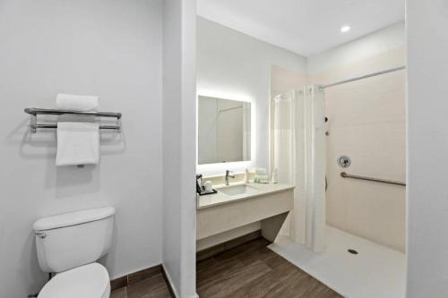a white bathroom with a toilet and a sink at Quality Inn & Suites Rio Grande City in Rio Grande City