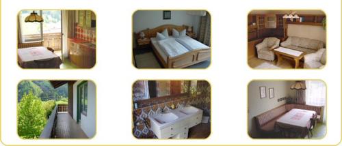 a collage of four pictures of a bedroom at Appartementhaus Sporthotel Mölltal in Flattach