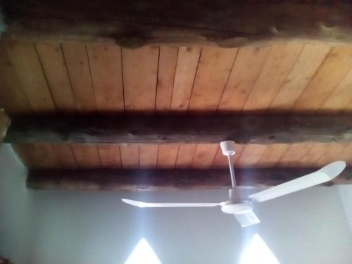 ArménoiにあるIliana's Bungalowの木製の天井の客室の天井