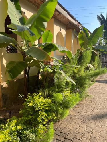 a building with green plants next to a sidewalk at Millennium Park Hotel - Diani in Magutu