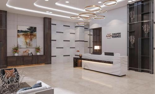 a lobby with a reception desk in a building at Cozy Modern Nest Flat in Ongon