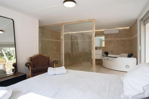 Bas de villa balnéo cheminée sauna