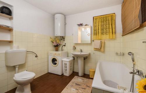 a bathroom with a toilet and a sink and a tub at Holiday home - Apartments Marinjo in Stinica