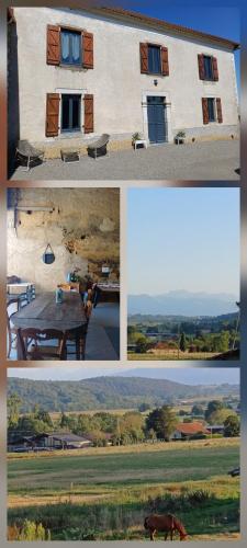 a collage of pictures of a house and a horse at Des Racines et des Rêves in Vidou
