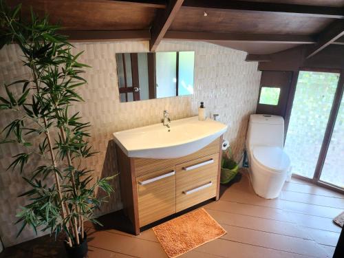 a bathroom with a sink and a toilet and a mirror at RELAX ECO Life Center-Khao Lak in Khao Lak