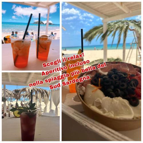 Un collage de imágenes de una bebida y un tazón de fruta. en Affittacamere Lumal, en Domus de Maria