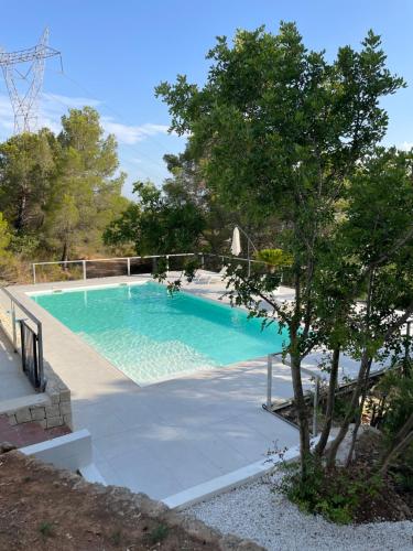 a swimming pool with a tree in front of it at A Design Casa in Own Private Hills for Adult Only in Alginet