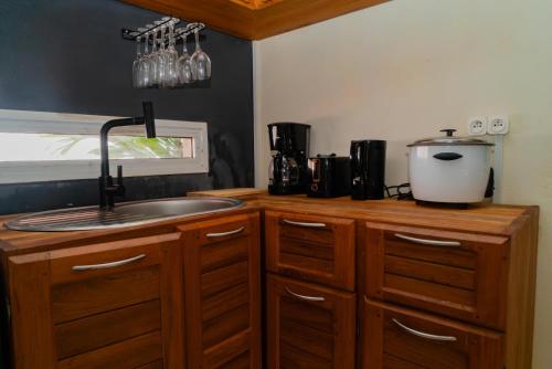 a kitchen with a sink and a counter top at Cattleya Guest house in Hell-Ville