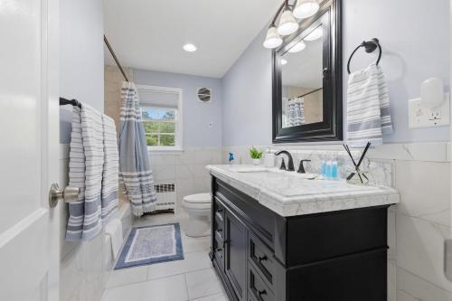 a bathroom with a sink and a toilet and a mirror at Secluded Sanctuary in Nature in Monroe