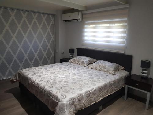 a bedroom with a large bed with a window at Siberie Apartments Curaçao in Willibrordus