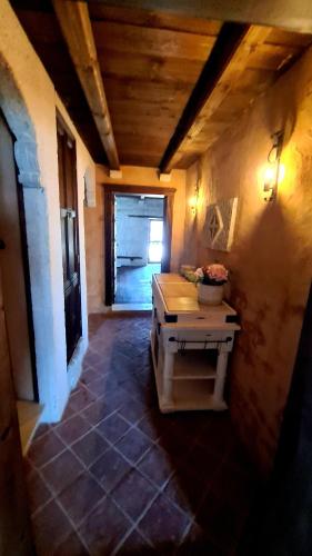 a room with a table and a door in a building at Villa Bellavista in Kavarna