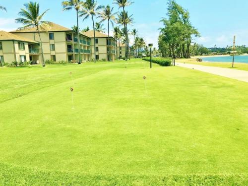 a golf course with two putts on a green at Condos in Kapaa in Kapaa