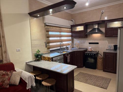 a kitchen with a sink and a counter top at Cozy Flat, Amman Airport in Amman