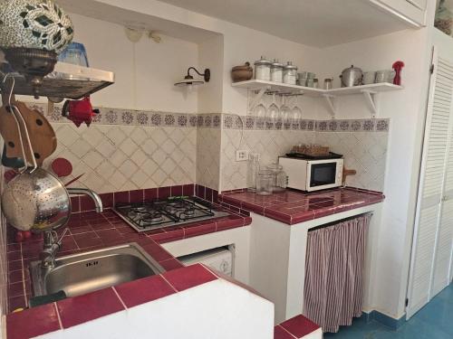 a kitchen with a sink and a microwave at La Maga Circe in San Felice Circeo