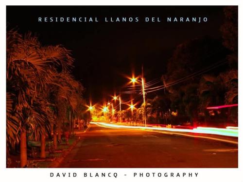 a city street at night with street lights and palm trees at Cabinas Miramar, una casa SOLO para ti in San Isidro