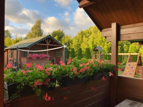 a garden with flowers and a gazebo at Bałtycka Oaza in Debina