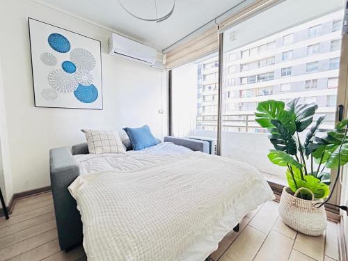 Ένα ή περισσότερα κρεβάτια σε δωμάτιο στο Departamento 1D-1B hasta 4 personas, Parking, AC, Calefaccion