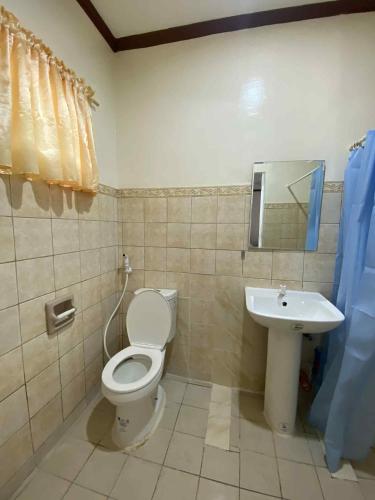 a bathroom with a toilet and a sink at Powers Guest House and Resort in Dipolog