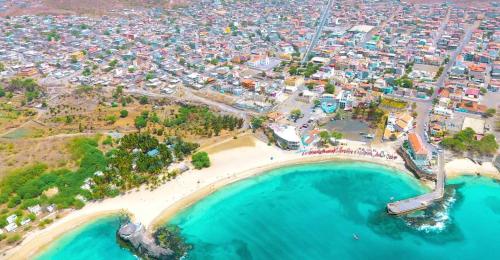 an aerial view of a beach and a city at Levy-Cardoso Apartment in Praia