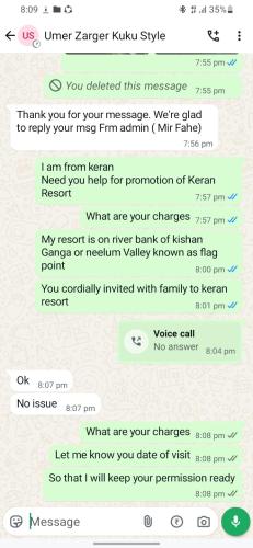 a screenshot of a text message about karma at Keran resort in Keran