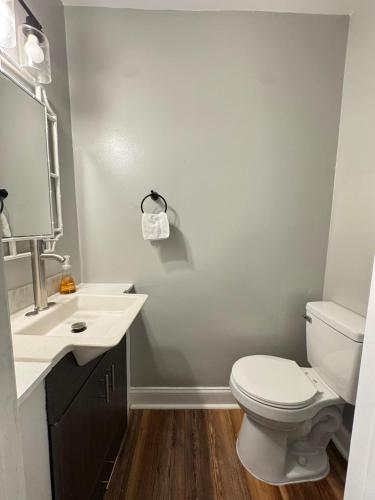 a bathroom with a white toilet and a sink at 2 Bedroom Townhouse in Charlotte