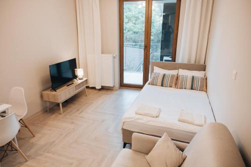 TV a/nebo společenská místnost v ubytování Rezydencja Ogród Saski Lublin