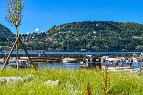 a bunch of boats are docked at a marina at Charming Suite in Center Como in Como