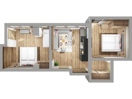 a floor plan of a small house with a refrigerator at Schönachhof in Gerlos