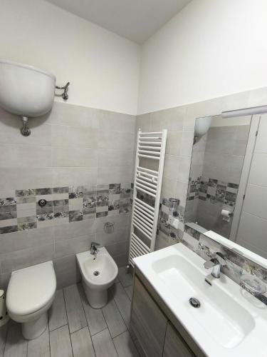 a bathroom with a toilet and a sink and a mirror at Il Nido in Vittorito