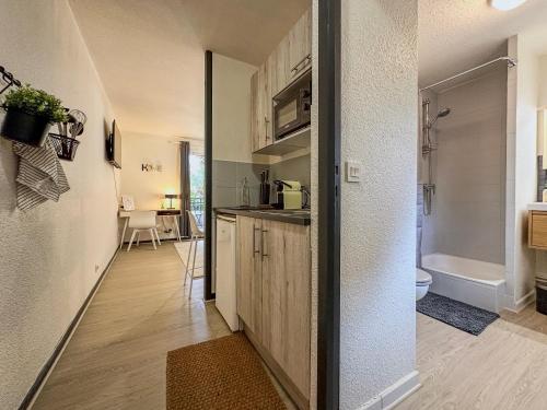 cocina con lavabo y aseo en una habitación en Le Davin - Parc Paul Mistral - Stade des Alpes, en Grenoble