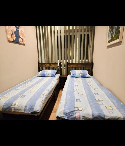 two beds sitting next to each other in a room at Lipowa Guest House in Bielawa