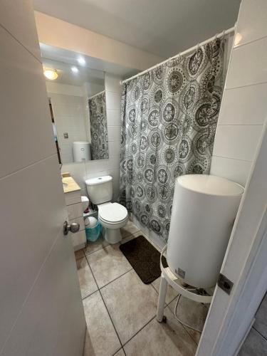 a small bathroom with a toilet and a sink at Departamento vista al mar in La Serena