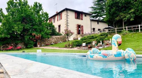 a swimming pool with an inflatable swimmer in the middle at LE JARDIN SUSPENDU Domaine Le Carteron in Montfaucon