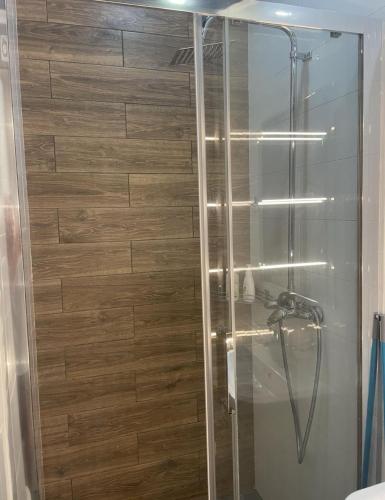 オデッサにあるArcadia Cozy Stayの浴室のガラス扉付きシャワー