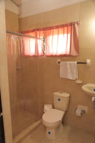 a bathroom with a toilet and a shower at Club Camping Islamar in Baru