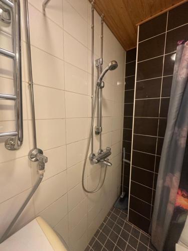 a shower stall in a bathroom with a toilet at Prime CityNest in Helsinki