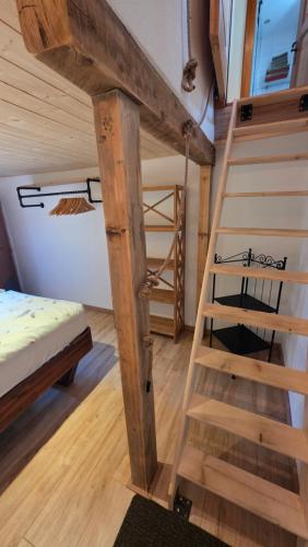 a room with a bunk bed and a ladder at Lonys Wanderlust Nahe Zermatt in Sankt Niklaus