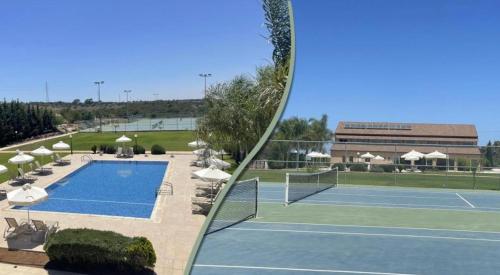 a view of a tennis court with a pool at Protaras Tennis and Country Club in Protaras