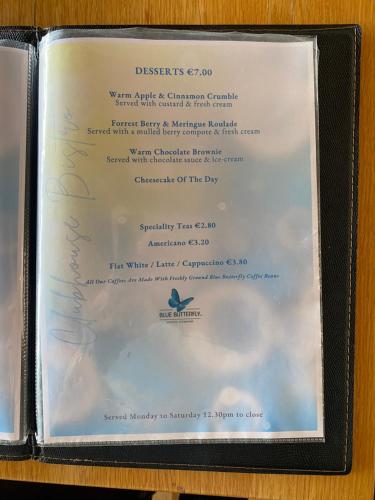 a menu for the dining room at disneys at Twin Suite On Golf Course Private Cosy in Tramore
