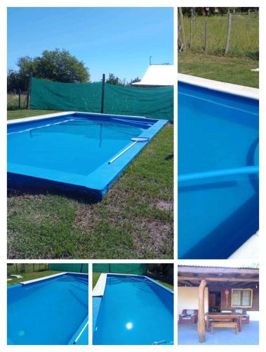 a collage of four pictures of a swimming pool at Peumayen Cabañas in Villa Las Rosas