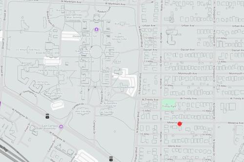 a map of a city with a red dot at Walk To Duke Campus! 3 Bedroom In Trinity Park! in Durham