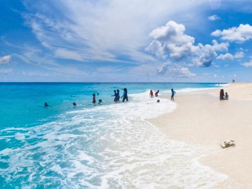 a group of people playing in the water on a beach at Scuba Haven Fuvahmulah in Fuvahmulah