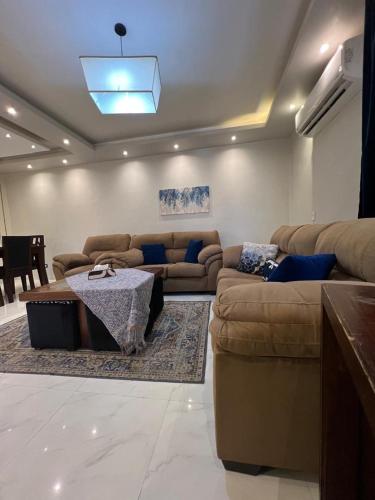 a living room with a couch and a table at New Apartment AlMohandessin near Shehab street in Cairo