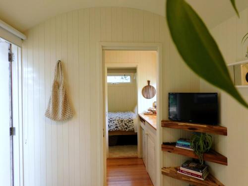 Μια τηλεόραση ή/και κέντρο ψυχαγωγίας στο Holly Tree Hut Eco Farmstay