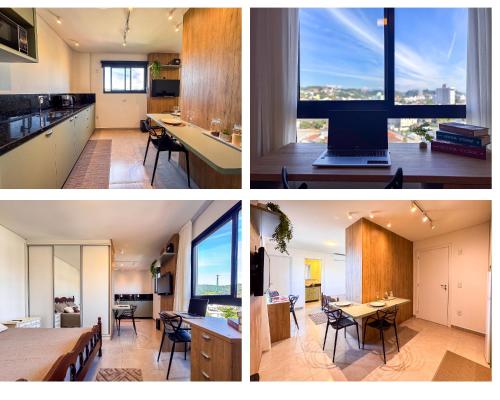 a collage of photos of a kitchen and a living room at Apto perto da FIP, Stop Shop in Brusque