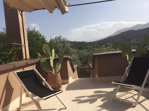 a pair of chairs on a balcony with a cactus at Domaine Malika - Adults Only in Ouirgane