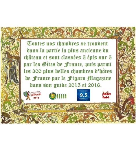 a card with a picture of a frame with a poem at Château de Peufeilhoux in Vallon-en-Sully