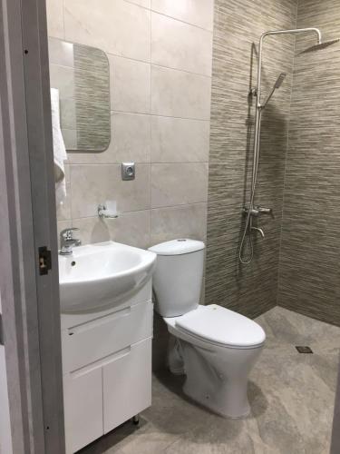 łazienka z toaletą, umywalką i prysznicem w obiekcie Dream Studio w mieście Giumri