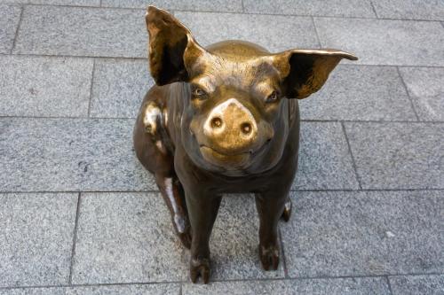 a statue of a pig sitting on the ground at Standard Whitmore Guesthouse in Adelaide
